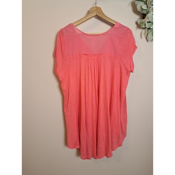 Free People Highland Linen Blend Summer Tee Top Pink Oversized Size XS - Picture 4 of 7